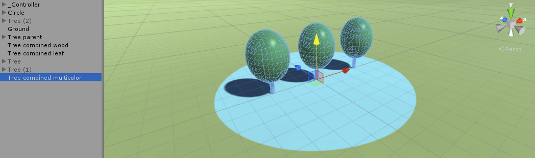 Trees with different colors combined into one mesh in Unity