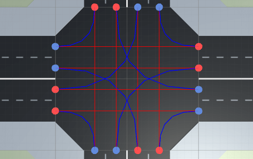 Several Bezier curves in a traffic intersection